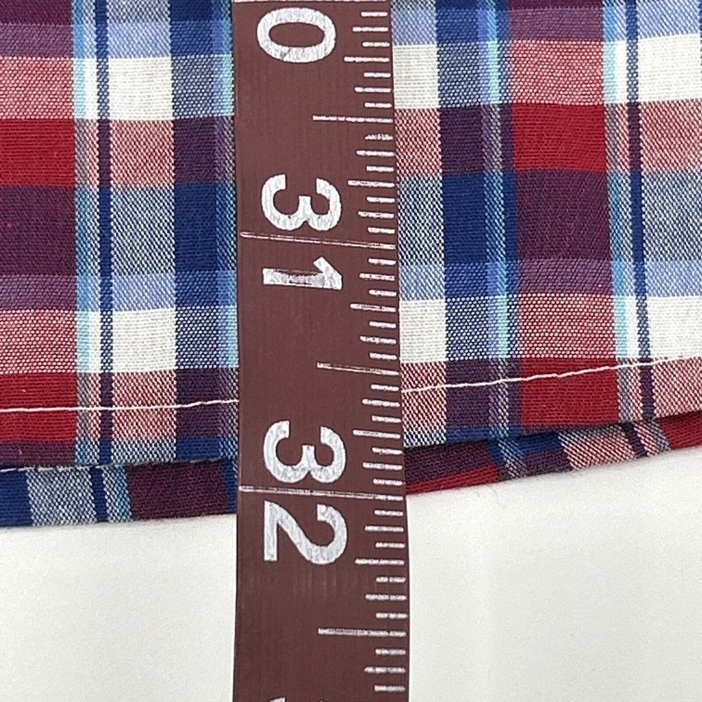 L.L. Bean Shirt Men's L-Reg Red White Blue Plaid Traditional Fit Short Sleeve - Picture 5 of 7
